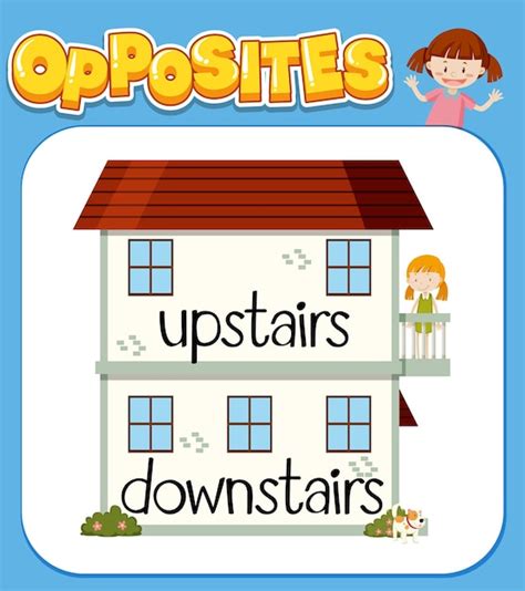 Free Vector | Opposite words for upstairs and downstairs