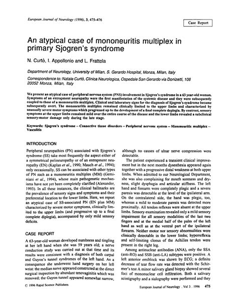 (PDF) An atypical case of mononeuritis multiplex in primary Sjogren's syndrome