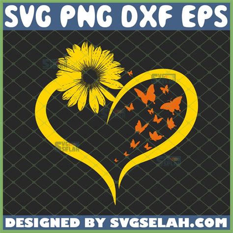 Butterflies Sunflowers Heart Hippie SVG - SVG Selah