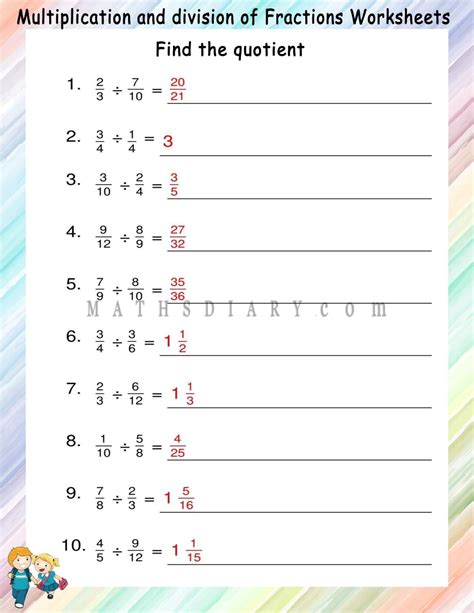 Find the quotient in division of fractions worksheets - Math Worksheets ...