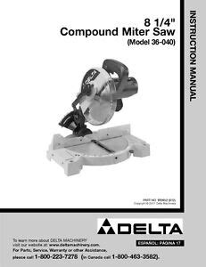 Delta 36-040 8 1/4 Compound Miter Saw Instruction Manual | eBay