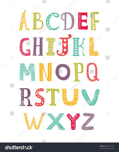 Vector Color Hand Drawn Alphabet Isolated Stock Vector 249747550 - Shutterstock