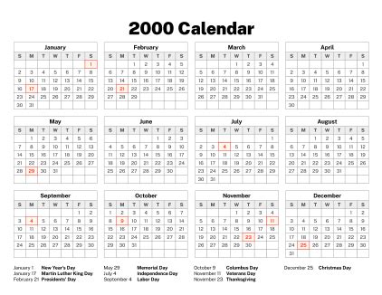 2000 Calendar – Old Calendars