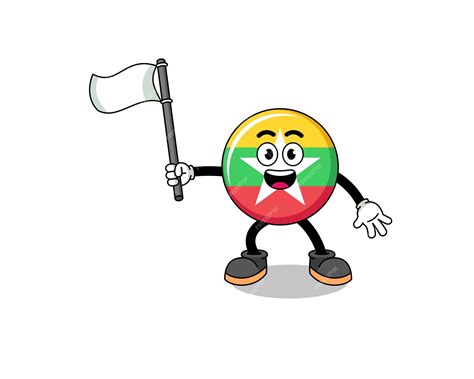 Premium Vector | Cartoon illustration of myanmar flag holding a white flag