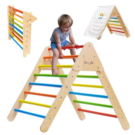 Climbing Triangle with Tent - Wooden Climbing Toys for Toddlers & Baby ...