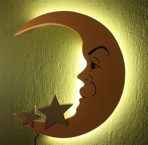 Moon with Stars "Luna" Minimalist Handmade Wooden Lamp Night light ...