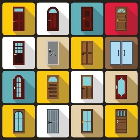 Premium Vector | Door icons set, flat style