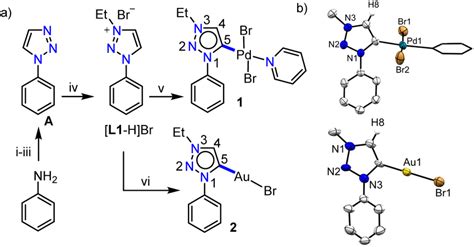 (a) Synthesis of [L1-H]Br and its palladium (1) and gold (2) complexes:... | Download Scientific ...