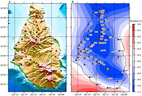 (a) Topographic map of the island with land array. (b) Color map of ...