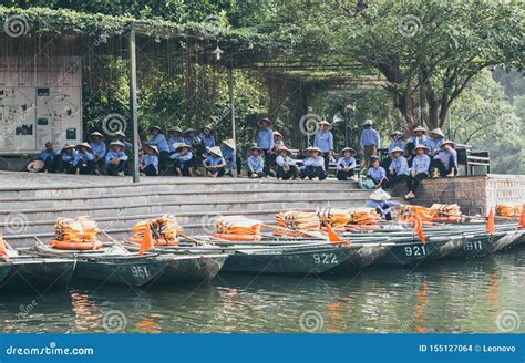 Ninh Binh, Vietnam - May 2019: Boatmen Waiting for Boat Tour Clients in Trang an Nature Park ...