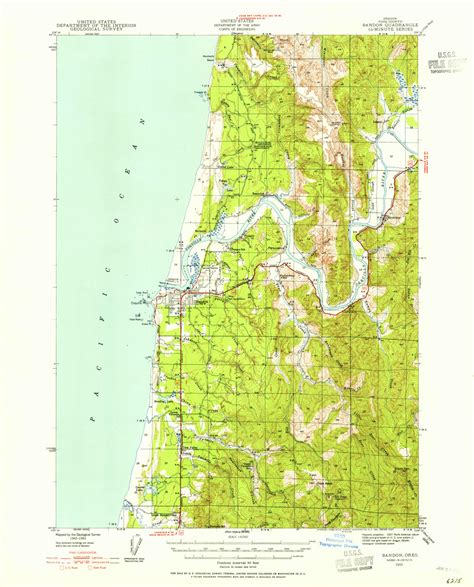 Bandon, Oregon 1943 (1955) USGS Old Topo Map 15x15 OR Quad - OLD MAPS