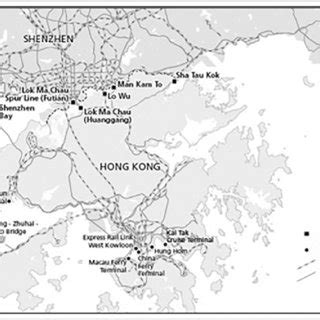 Map of the Shenzhen-Hong Kong boundary and ports. | Download Scientific ...