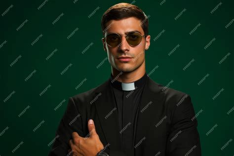 Premium AI Image | Studio portrait of young priest dark green backdrop religion concept