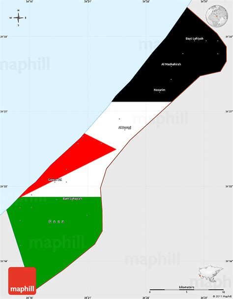 Flag Simple Map of Gaza Strip, single color outside, flag centered