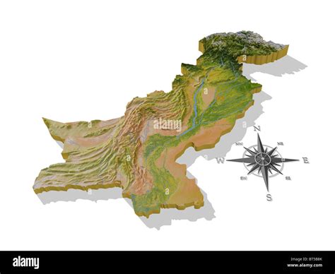 Pakistan, 3D relief map cut-out with urban areas Stock Photo - Alamy