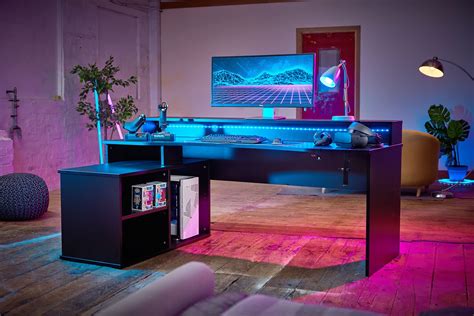 Buy RestRelax - Alpha Gaming Desk UK's #1 Gaming Desk With LED Lights 200CM x 91CM x 125.5CM ...