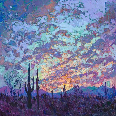 Saguaro Dusk - Contemporary Impressionism Paintings by Erin Hanson