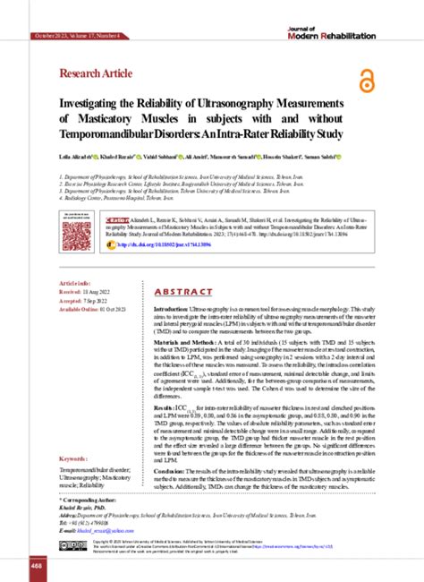 (PDF) Investigating the Reliability of Ultrasonography Measurements of Masticatory Muscles in ...