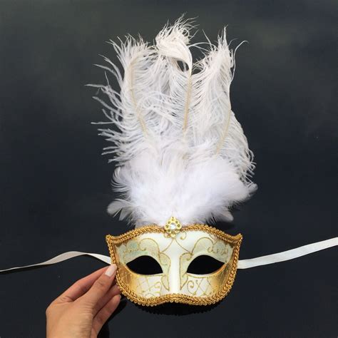 Gold Masquerade Mask, Mardi Gras, Mardi Gras Mask, White Feathers ...