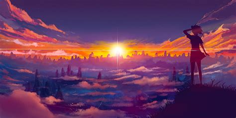 HD wallpaper: Anime, Original, Cloud, Girl, Mountain, Sunrise | Wallpaper Flare