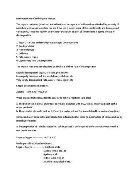 Decomposition of Soil Organic Matter | PDF | Decomposition | Hydrolysis