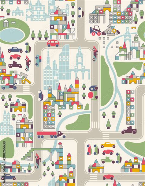 toy city and roads, map, cars Stock Vector | Adobe Stock