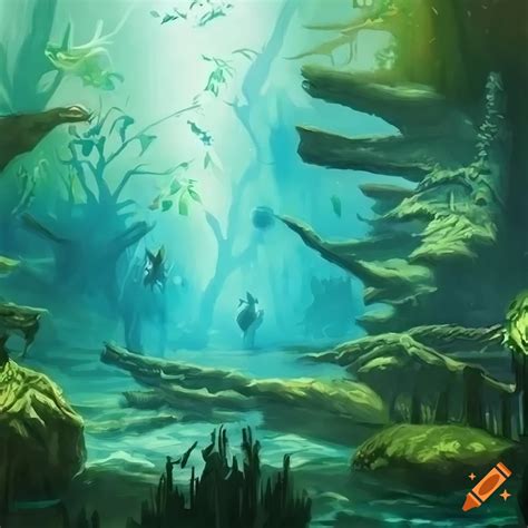 Fantasy art of an underwater forest landscape on Craiyon