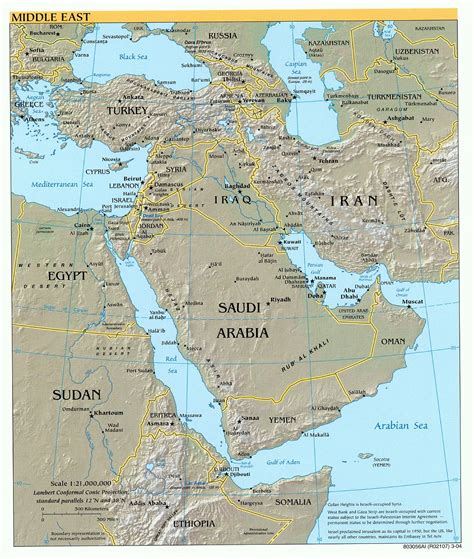 Mapa Físico de Oriente Medio - Tamaño completo | Gifex