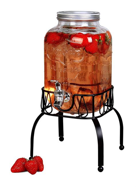 Glass Drink Dispenser for Parties - 1 Gallon Glass Jar Beverage Dispenser with Stand - Glass ...