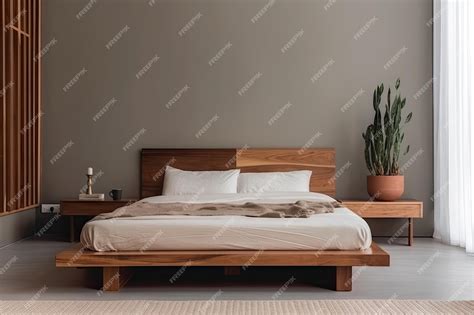 Premium AI Image | Lofi bedroom with wooden bed and nightstands and ...