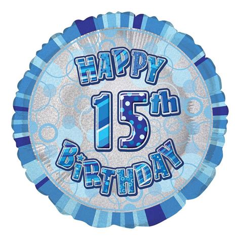 45cm Glitz Blue 15th Birthday Round Foil Balloon Packaged - Unique