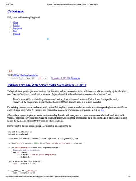 Python Tornado Web Server With WebSockets – Part I - Codestance | Hypertext Transfer Protocol ...