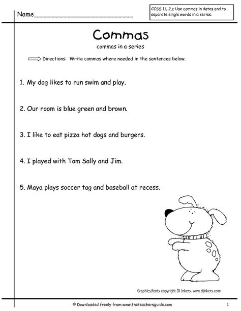 Commasinseriesfirstgrade2 001 001 Jpg 1224 1584 Punctuation Worksheets 2nd Grade Worksheets ...