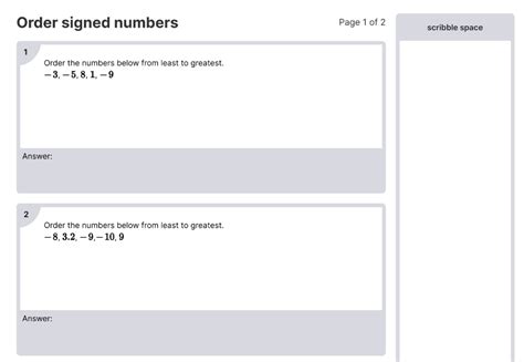 Order Signed Numbers Worksheets [PDF] (6.NS.C.8): 6th Grade Math