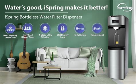 iSpring DS4S Bottleless Water Filter Dispenser, Self Cleaning, Hot, Cold, and Room Temperature ...