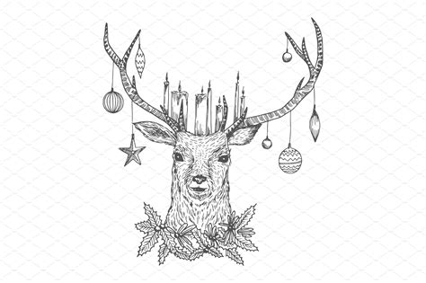 Christmas sketch Deer ~ Illustrations ~ Creative Market