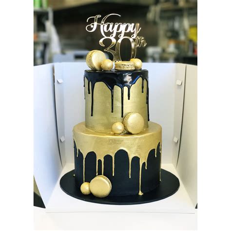 Black and gold two tier cake | Birthday cake for him, Cool birthday ...