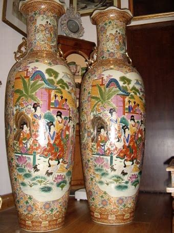 Antique A STUNNING PAIR OF 20THC.ORIENTAL ENAMELLED JAPANESE VASES MEASURING 5 FT 3 INCHES IN ...