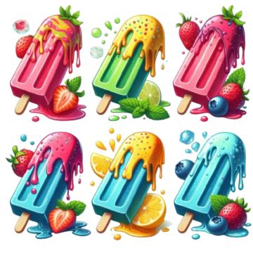 3d Colorful Frozen Popsicle With Fruit Slice Summer Theme Popsicles Ice Cream On Top, 3d ...