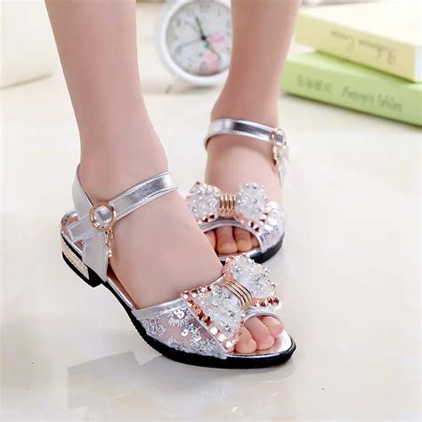 Children's high heel shoes kids sandals for party gold sliver toddler ...