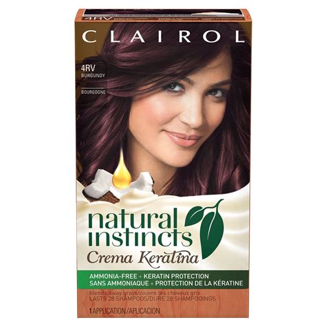 Clairol Natural Instincts Crema Keratina Hair Color, 4RV Burgundy/Eggplant creme - Walmart.com