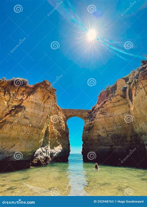 Praia Dona Ana. Beach with Caves and Bridge on Cliffs in Lagos, Stock Image - Image of lagos ...