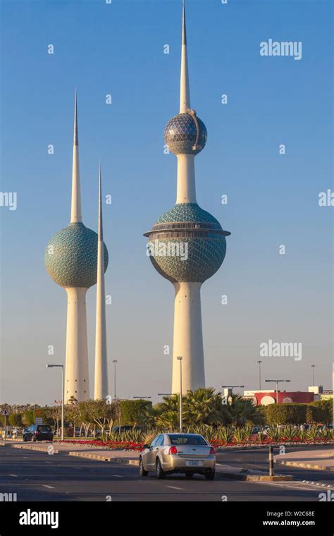 Kuwait, Kuwait City, Sharq, Kuwait Towers on Arabian Gulf Street Stock ...