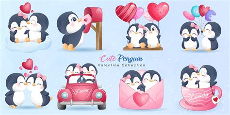 Premium Vector | Cute doodle penguin with poses collection