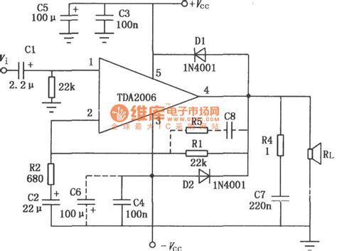 10W Audio power amplifier TDA2006 typical application circuit diagram ...