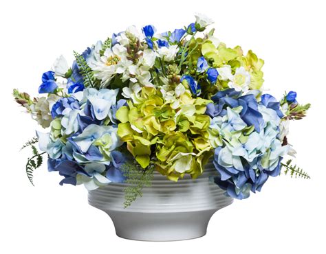 ASSORTED BLUE/GREEN HYDRANGEA CENTERPIECE - Lux-Art Silks