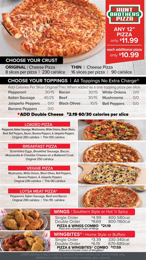 Hunt Brothers Pizza Menu - Pak A Sak | Amarillo and West Texas