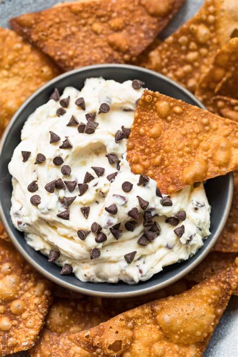 Chocolate Chip Cannoli Dip with Wonton Chips Recipe - The Cookie Rookie®