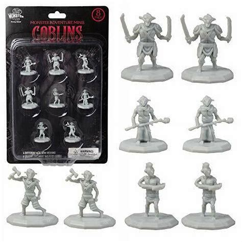 8 Paintable Fantasy Goblin Mini Figures- All Unique Designs- 1" Hex-Sized Compatible with DND ...