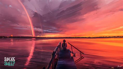 Sunset Scenery Anime Art 4K wallpaper download